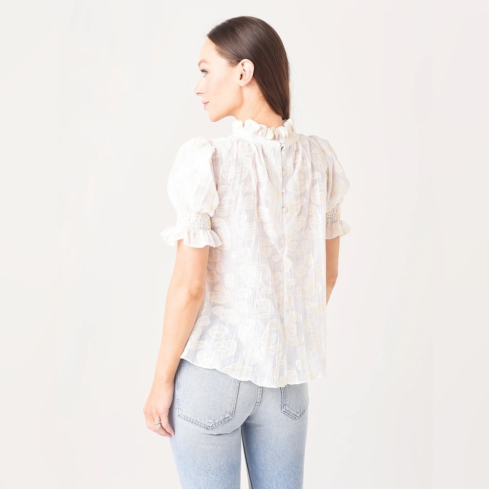 Hunter Bell Monroe top in white cotton Large Mock Neck Textured - Picture 2 of 6